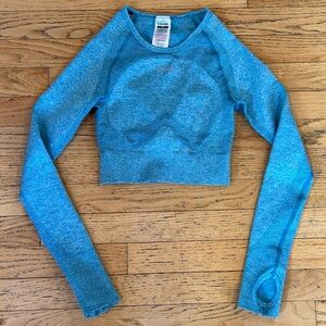 GYMSHARK Flex Long Sleeve Crop Top - Teal/Blueish Marl - XS